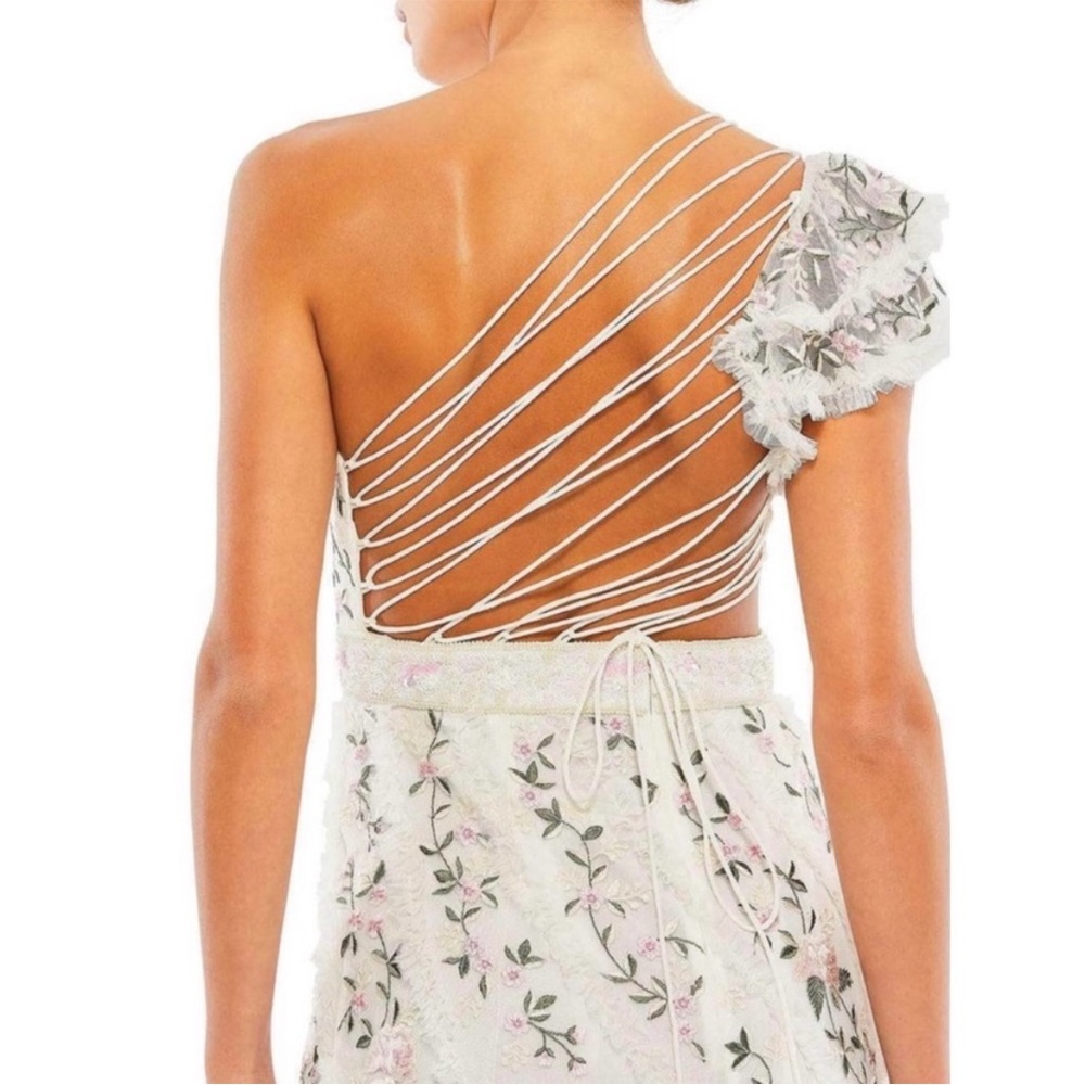NWOT MacDuggal Cream One Shoulder Gown Sz 12